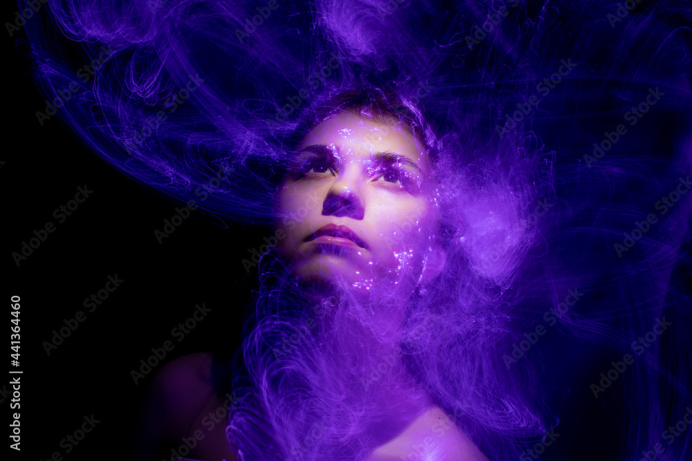 lightpainting portrait, new art direction, long exposure photo without photoshop, light drawing at long exposure	
