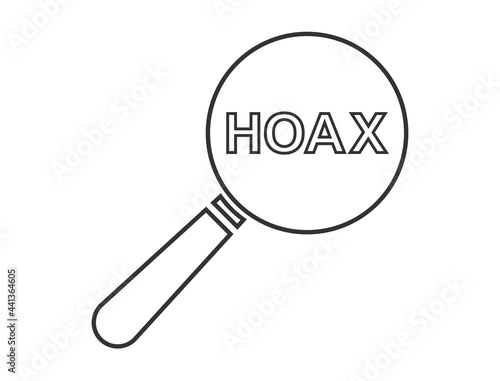 Magnifying glass icon with hoax text in the middle of the glass
