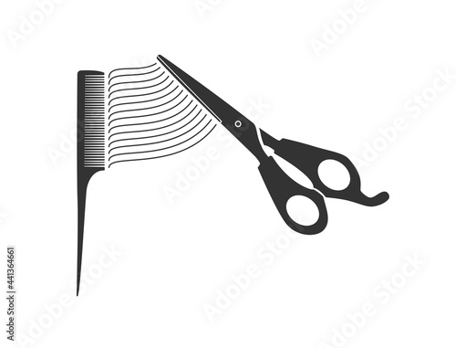 Comb icon straightening hair and scissors cutting it