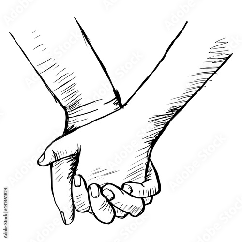 Couple holding hands illustration.  Isolated on white background.