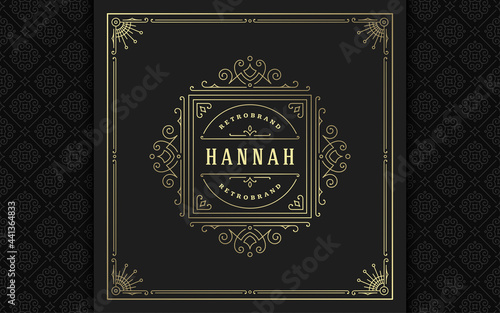Vintage logo elegant flourishes line art graceful ornaments victorian style vector template design