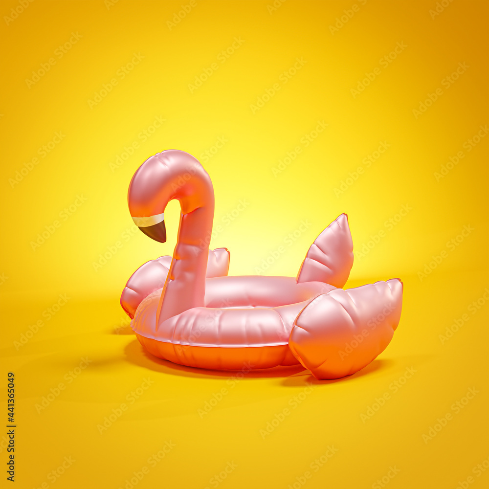 Flamingo Float 3D Rendering Yellow Summer Background Flamingo Float 3D Rendering Yellow Summer Background