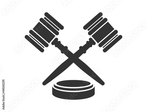 Cross court hammer icon with circle placemat at bottom center
