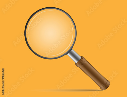 Magnifying glass with brown handle on orange background
