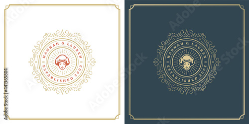 Restaurant logo design vector illustration chef woman face in hat silhouette