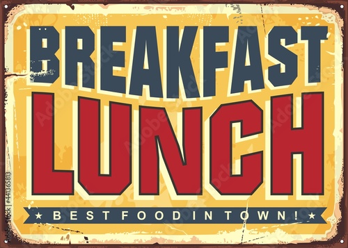 Restaurant retro style sign template. Lunch and breakfast vintage diner advertisement with creative typography. Vector layout for food and drink business.