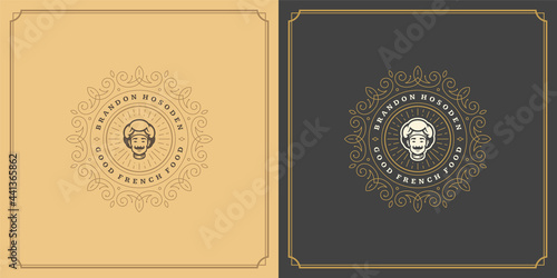 Restaurant logo template vector illustration chef man face in hat silhouette