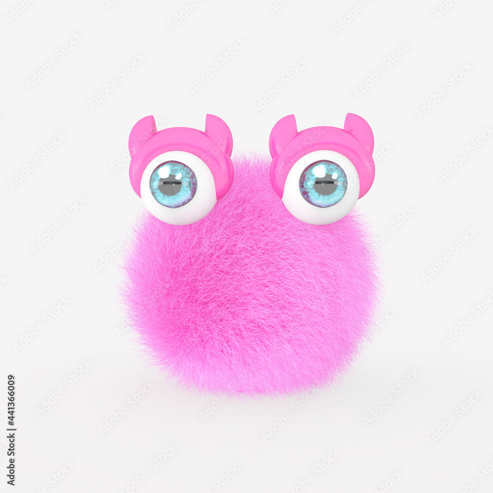 Fototapeta premium Cartoon monster with Wall Background. 3D illustration, 3D rendering 