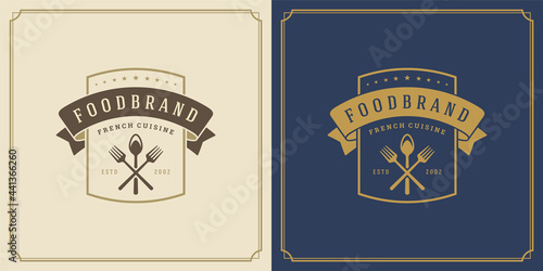Restaurant logo template vector illustration kitchen tools silhouettes
