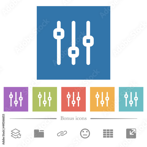Vertical adjustment flat white icons in square backgrounds