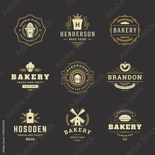 Bakery logos and badges design templates set vector illustration.