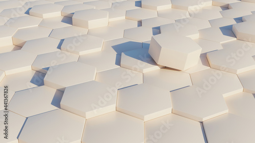 Abstract hexagonal shapes background. 3D rendering illustration. 