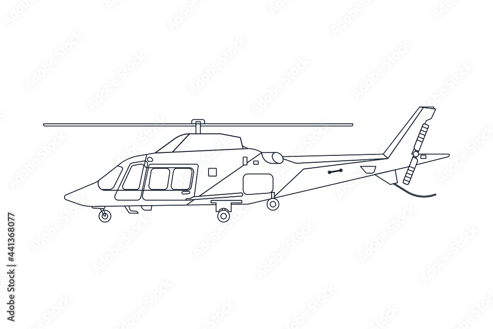 Ambulance Emergency Helicopter in Line. Modern Flat Style Vector Illustration. Social Media Template.