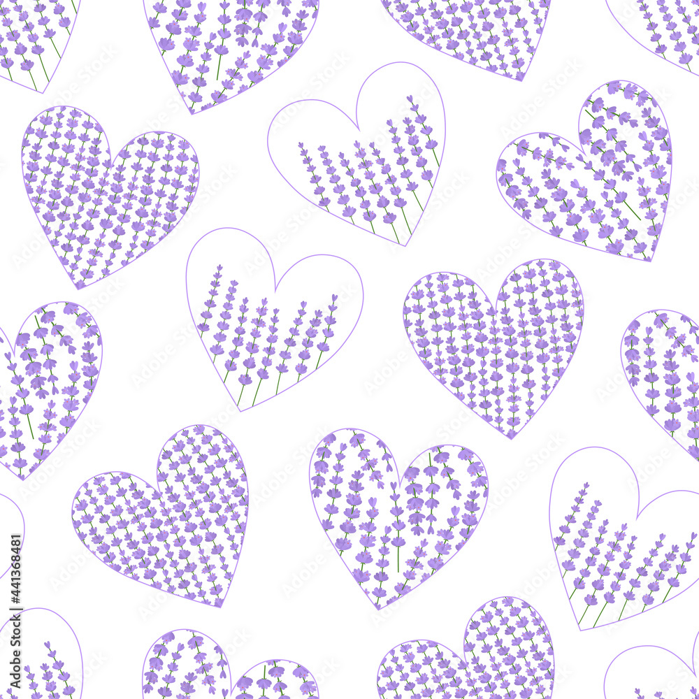 Seamless pattern hearts lavender provence vector illustration Seamless pattern hearts lavender provence vector illustration