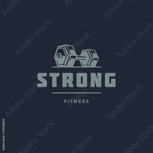 Fitness logo or badge vector illustration dumbbell sport equipment symbol silhouette