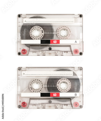 Old Vintage Audio cassette tape - both sides A and B isolated on a white background with Clipping Path