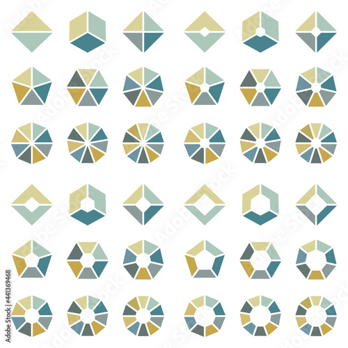 Quadrat Set Eckige Tortendiagramme Blau Grün Gelb