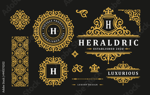 Luxury logo vintage ornament monograms and crest templates design vector illustration set photo