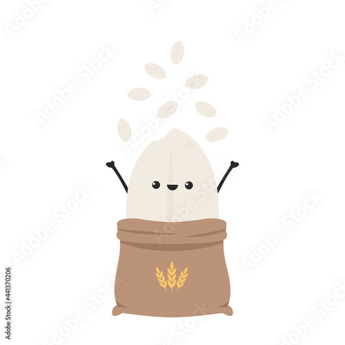 Rice character design. rice vector on white background. rice seed.