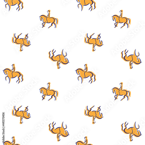 Seamless pattern with funny horses and riders. Creative texture for fabric, wrapping, textile, wallpaper, apparel. Vector illustration