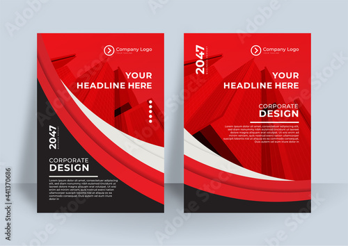 Business book cover design template. Modern annual report design in red theme color