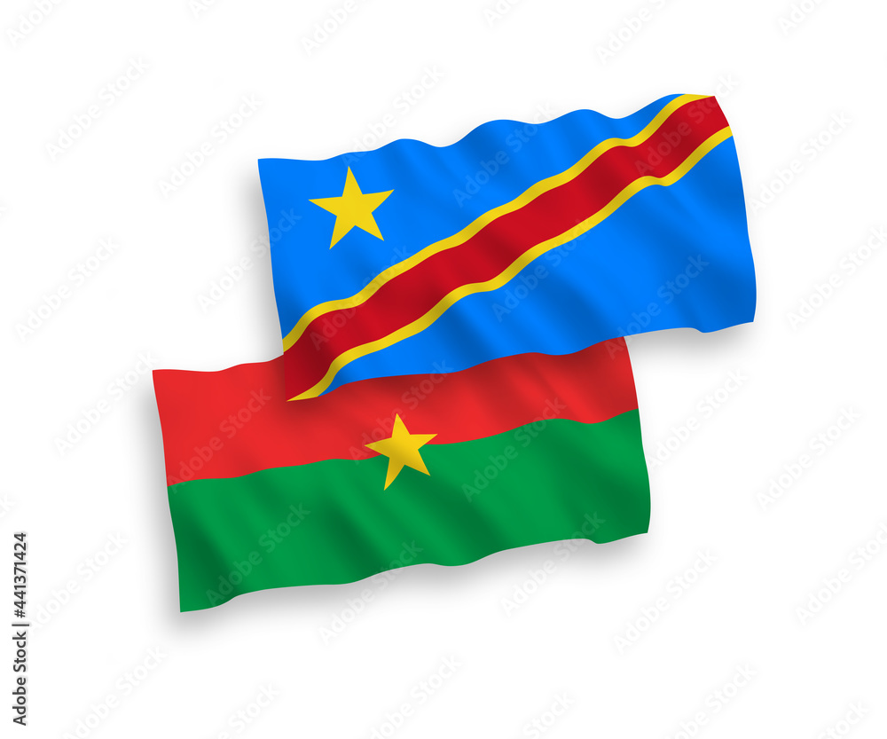 National vector fabric wave flags of Burkina Faso and Democratic Republic of the Congo isolated on white background. 1 to 2 proportion. National vector fabric wave flags of Burkina Faso and Democratic Republic of the Congo isolated on white background. 1 to 2 proportion.