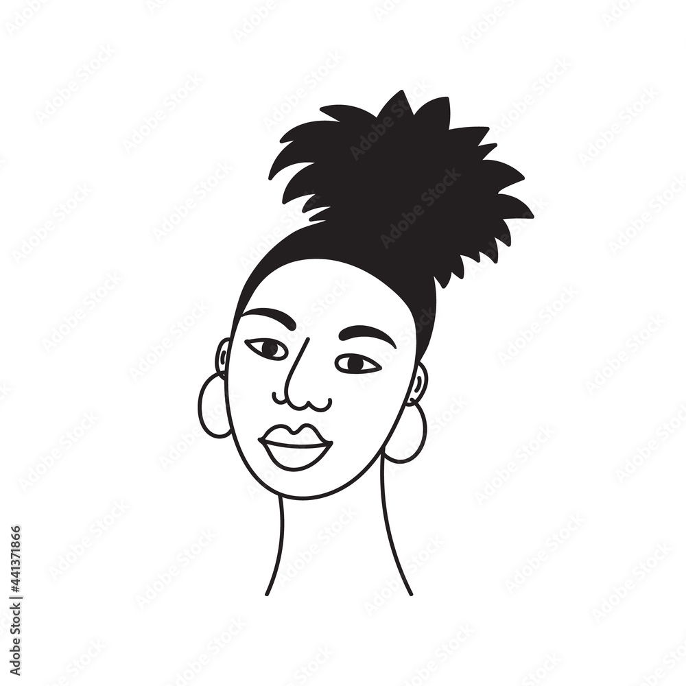 African american woman face, hand drawn logo of negroid race woman with ...