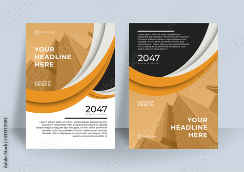 Business book cover design template. Modern annual report design in orange and black color theme