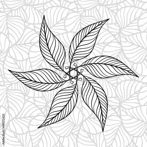 Black and white leaves coloring page. Vector floral illustration.