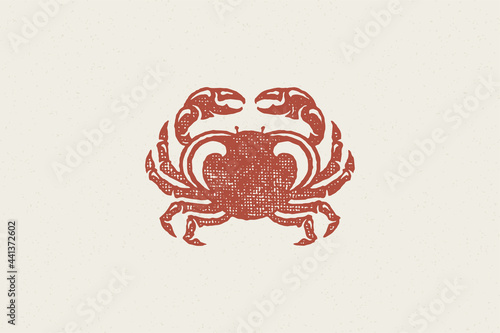 Crab silhouette for logo and emblem design hand drawn stamp effect vector illustration.
