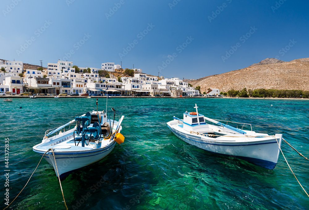 The village of Ormos Panormou on the north coast of the Greek island of Tinos in the Cyclades archipelago