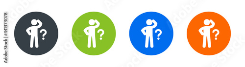 Businessman with question icon vector. Symbol of confusion, uncertain, unsure, lost, thinking or making decision.