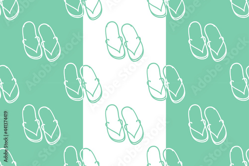Seamless flip flop pattern with hand-drawn summer doodles elements.Vector illustration.