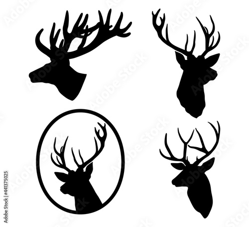 Set of a deer head silhouette on white background. Vector illustration