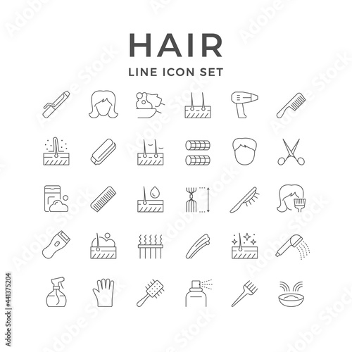 Set line icons of hair isolated on white