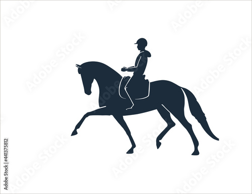 Horse`s and rider`s silhouette. Abstract logo concept for equestrian topic. © irinamaksimova