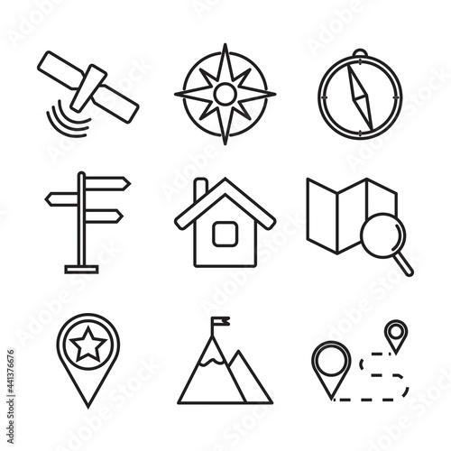 set of navigation icons in flat style, vector illustration