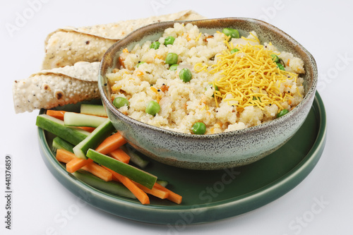 Upma made of samolina or rava upma, most famous south indian breakfast  photo