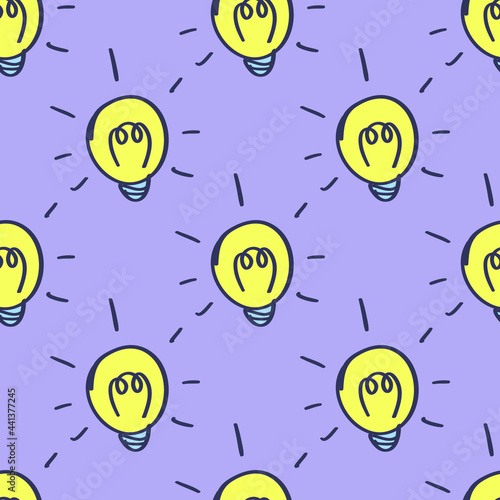 Lamp light bulb hand drawn seamless pattern design.Vector illustration.Concept of big ideas inspiration, innovation.Hand-drawn doodle sign.