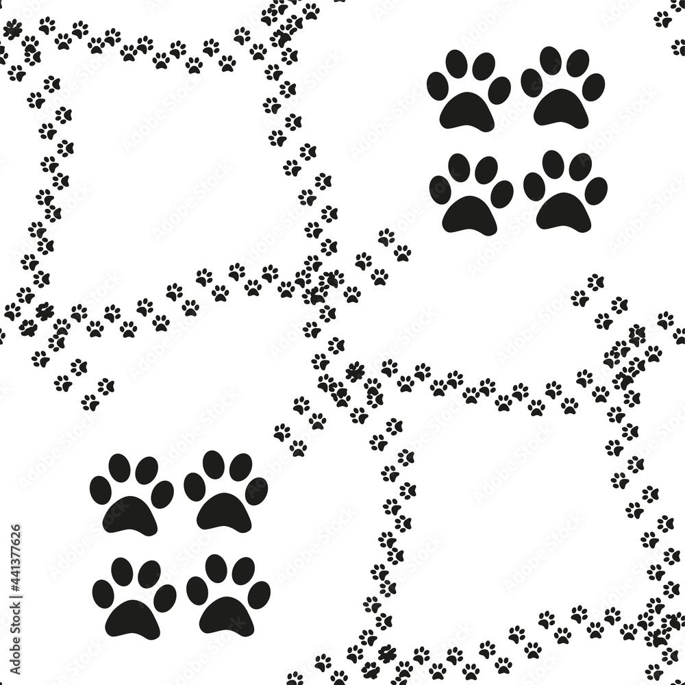 Animal footprint seamless pattern. Footprints of a cat