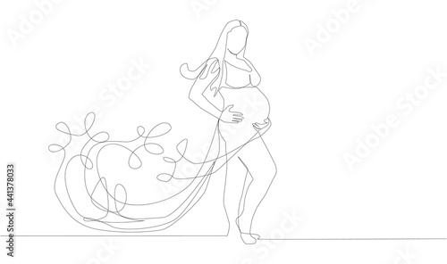 Self, drawing continuous single drawn one line pregnant woman nursing woman hand-drawn picture silhouette.
