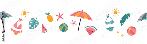 Lovely hand drawn beach seamless pattern with bikinis and decoration, great for textiles, fashion, banners, wallpapers, wrapping - vector design