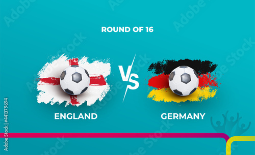 Round of 16 of the euro football championship England national team and Germany national team. Vector illustration of football 2020 matches.
