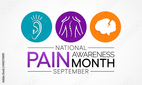 Pain awareness month is observed every year in September, to raise public awareness of issues in the area of pain and pain management, Vector illustration
