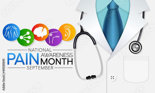 Pain awareness month is observed every year in September, to raise public awareness of issues in the area of pain and pain management, Vector illustration