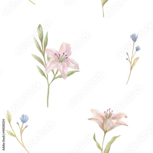 Fototapeta Naklejka Na Ścianę i Meble -  Watercolor hand drawn lilies flowers