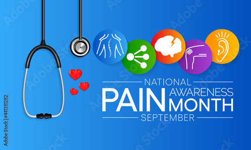 Pain awareness month is observed every year in September, to raise public awareness of issues in the area of pain and pain management, Vector illustration