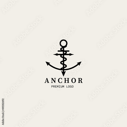 anchor logo vector design minimalist line art illustration icon