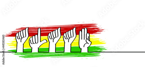 Deaf sign language. Alaaf, Dutch language. Happy parade carnival, carnaval festive. Vector quotes slogan banner. Costume. dancing festival. the Netherlands, holland party. Red, yellow, green flag.