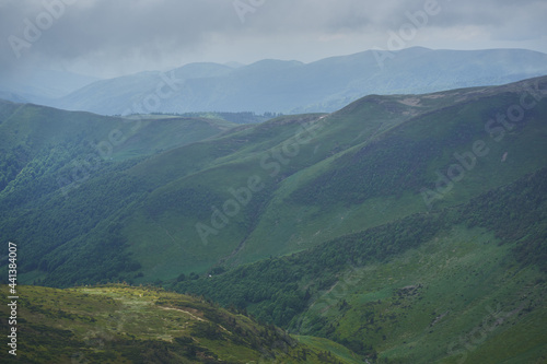 Low clouds and fog over the mountains. Svidovets ridge. Ukraine  Carpathian mountains.